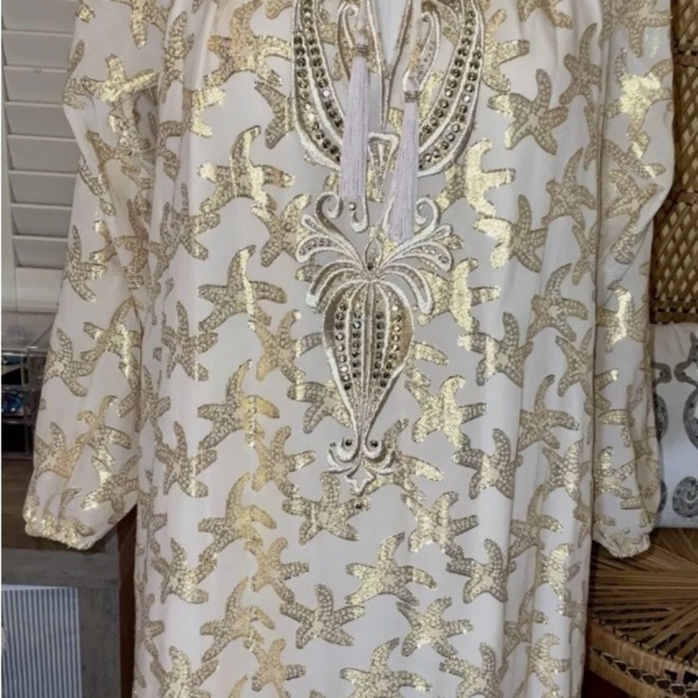 Lilly Pulitzer Fulton Gold Metallic Starfish Dress. XS NWOT - Picture 8 of 12